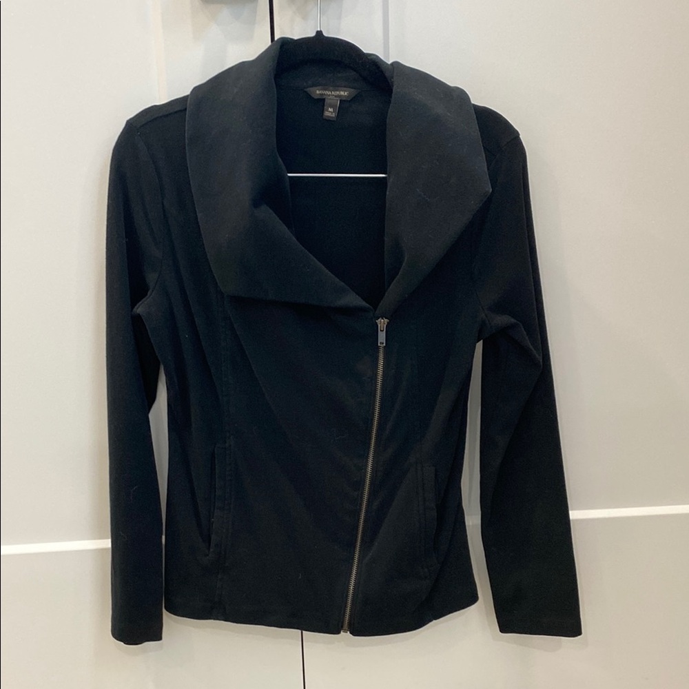 Black Fitted Blazer with Asymmetrical Zipper